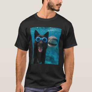 Funny Schipperke Dog Selfie with Shark Ocean Lover T-Shirt