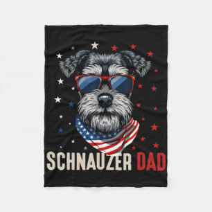 Funny Schnauzer Dad Usa Stars 4th Of July Fathers  Fleece Blanket