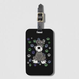 Funny Schnauzer Dog and Paw Prints Art Luggage Tag