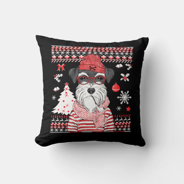 Funny Schnauzer Dog Christmas Gift Cushion (Front)