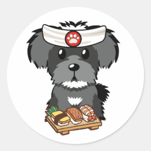 Funny schnauzer dog is a sushi chef classic round sticker