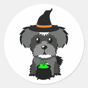 Funny schnauzer dog is a witch classic round sticker
