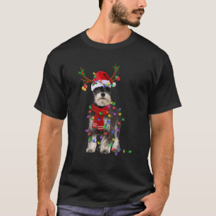 Funny Schnauzer Dog Tree Christmas Lights Dog Love T-Shirt