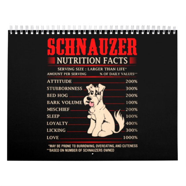 Funny Schnauzer | Schnauzer Butrition Facts Calendar (Cover)