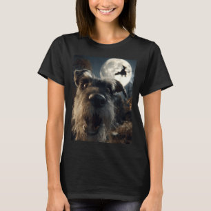 Funny Schnauzer Selfie Full Moon Flying Witch T-Shirt