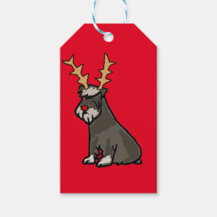 Funny Schnauzer with Reindeer Antlers Christmas Gift Tags