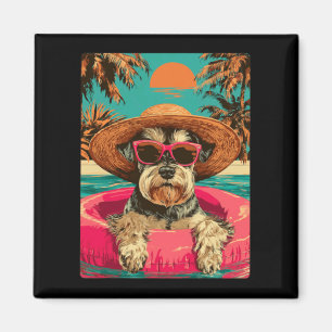 Funny Schnauzer With Sungles Cute Dog Tropical Magnet