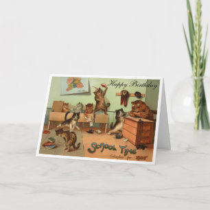 Funny School Anthropomorphic Cats Happy Birthday Thank You Card