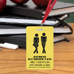 Funny School Bathroom Hall Pass Badge ID Badge<br><div class="desc">Humourous school teacher's student bathroom hall pass badge done in yellow with black stencil like figures of a urgent need boy and girl.  Personalise the text fields to read what you want.</div>