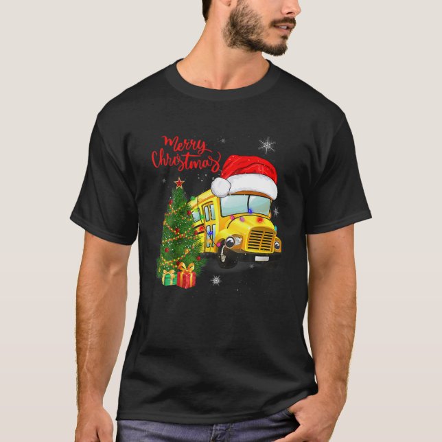 Funny School Bus Drivers Santa Hat Merry Christmas T-Shirt (Front)
