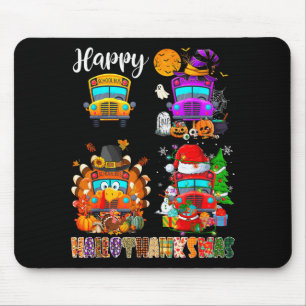 Funny School Bus Witch Turkey Santa Happy Hallotha Mouse Pad