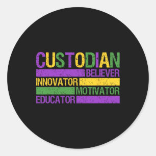 Funny School Custodian Mardi Gras Festival Party M Classic Round Sticker