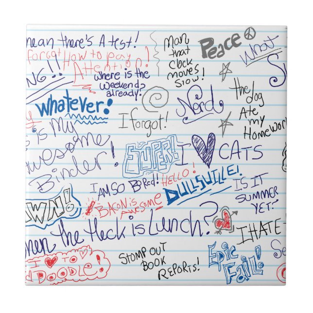 Funny School Doodles Art Sayings Fun  Tile (Front)
