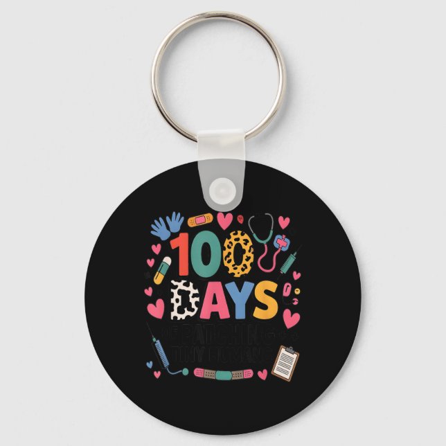 Funny School Nurse 100 Days Patching Tiny Humans Key Ring (Front)