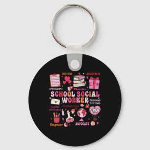 Funny School Social Worker Heart Valentines Day  Key Ring