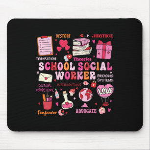 Funny School Social Worker Heart Valentines Day Mouse Pad