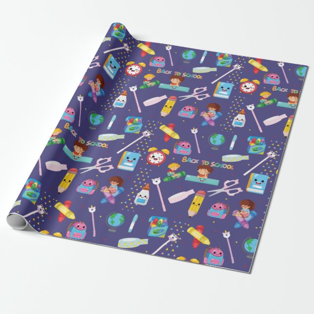 Funny School Supplies Back to School Pattern  Wrapping Paper (Unrolled)