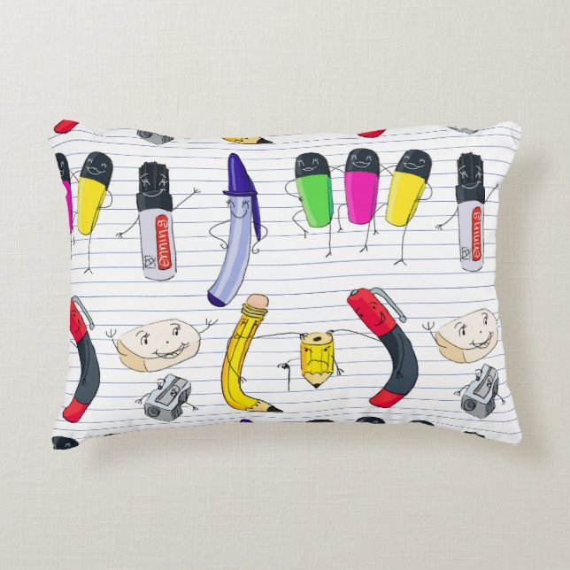 Funny school supplies characters. decorative cushion (Front)