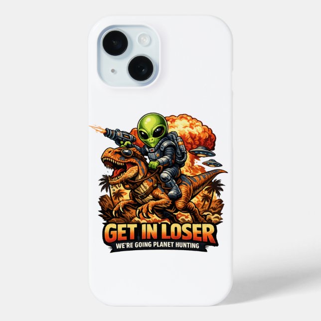 Funny Sci-Fi Fantasy Meme Art, Alien Riding Dinosa Case-Mate iPhone Case (Back)