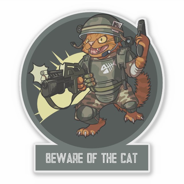 Funny Sci-fi Marine Orange Cat Beware Of The Cat (Front)
