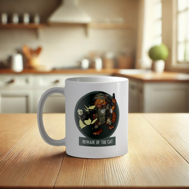Funny Sci-fi Marine Orange Cat Beware Of The Cat Coffee Mug (Creator Uploaded)
