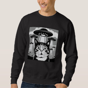 Funny Sci-Fi, Shocked Cat Meme Alien Invasion, UFO Sweatshirt