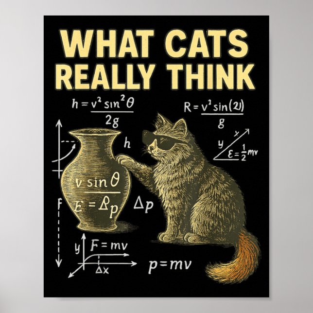 Funny Science Cat Physics What Cats Think Gift Men Poster (Front)