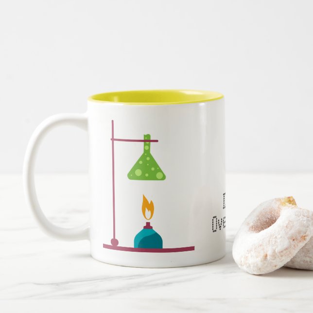 Funny Science chemistry don't overreact quote Two-Tone Coffee Mug (With Donut)