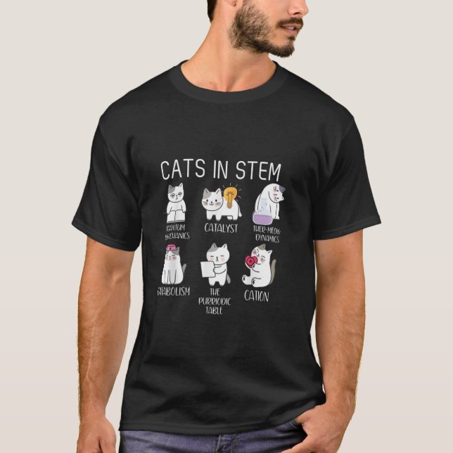 Funny Science Meme Cats In Stem Scientist Nerd Cat T-Shirt (Front)