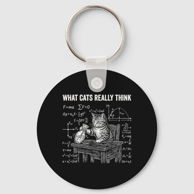 Funny Science Physics Cat Meme What Cats Think Key Ring (Front)