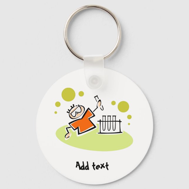 Funny scientist cartoon personalised key ring (Front)