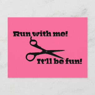 Funny - Scissors - "Run With Me!" Postcard