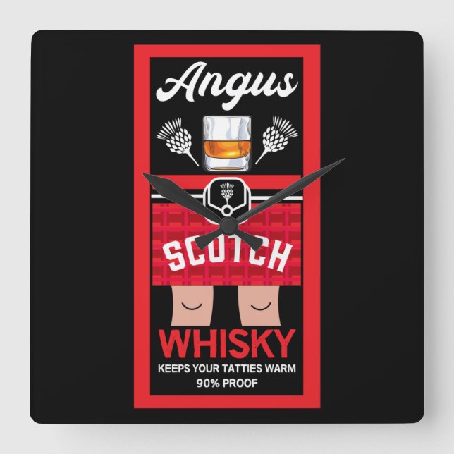 Funny Scotch Whisky Square Wall Clock (Front)