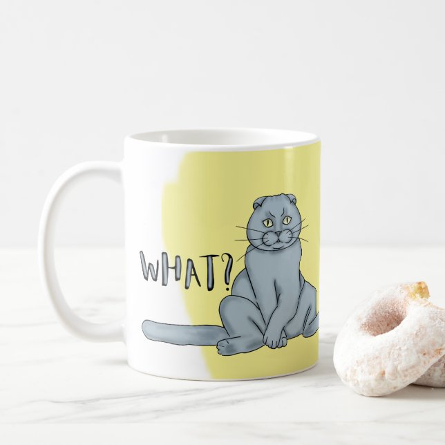Funny scottish fold cat coffee mug (With Donut)