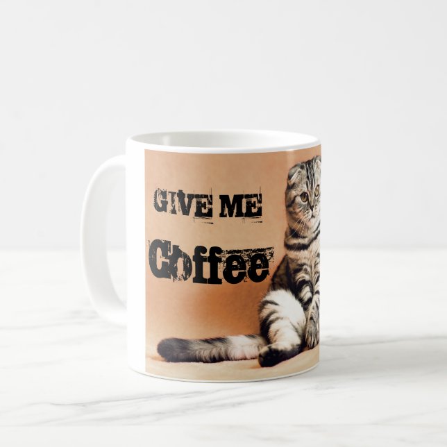 Funny Scottish fold Cat sitting Coffee Mug (Front Left)
