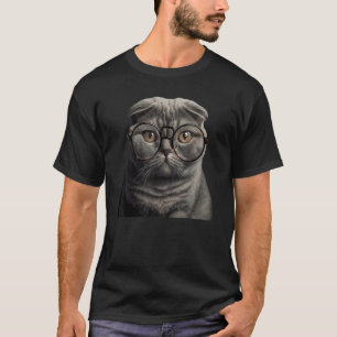 Funny Scottish fold Cat Wearing Glasses T-Shirt
