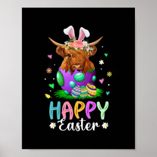 Funny Scottish Highland Cow Easter Egg Farmers Poster