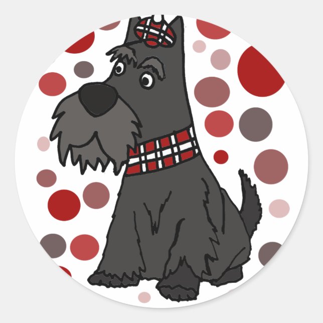 Funny Scottish Terrier and Circles Art Classic Round Sticker (Front)