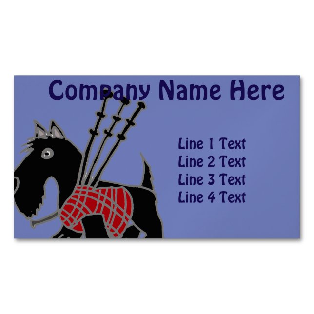 Funny Scotty Dog with Bagpipes Magnetic Business Card (Front)