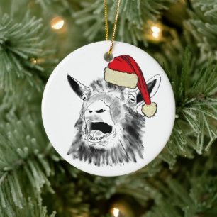 Funny Screaming Christmas Santa Goat Animal humour Ceramic Ornament