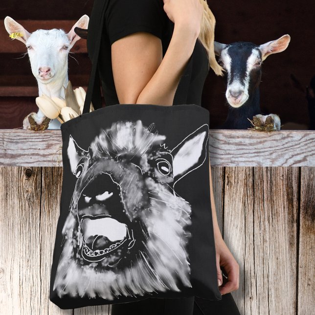 Funny Screaming Goat Black and White Animal Art Tote Bag (Funny screaming goat black and white animal art tote bag)