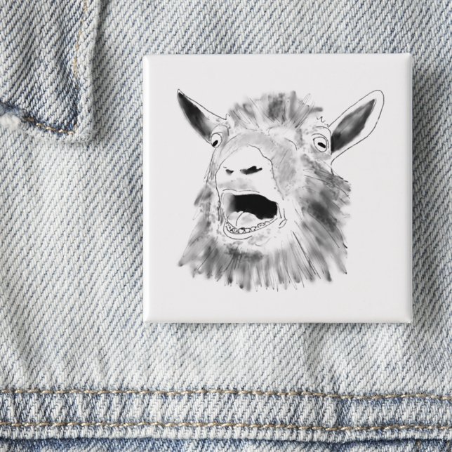 Funny Screaming Goat Drawing Farm Animal Art 15 Cm Square Badge (Funny screaming goat drawing button simple black and white farm animal art)