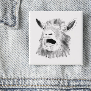 Funny Screaming Goat Drawing Quirky Animal Art 15 Cm Square Badge