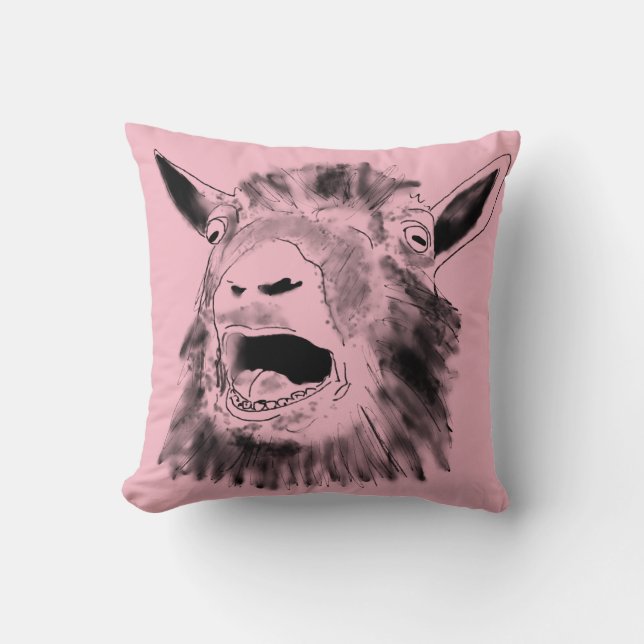 Funny Screaming Goat Drawing Quirky Animal Art Cushion (Front)