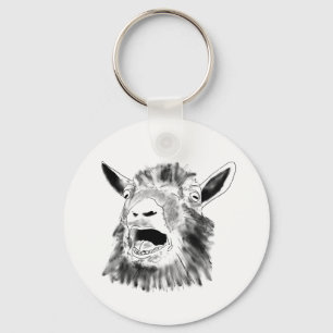 Funny Screaming Goat Drawing Quirky Animal Art Key Ring