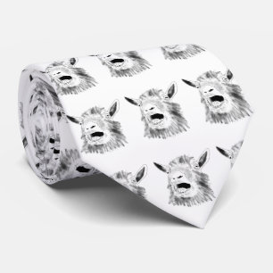 Funny Screaming Goat Drawing Quirky Animal Art Tie