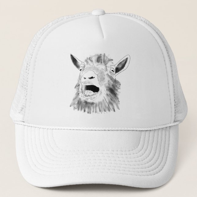 Funny Screaming Goat Drawing Quirky Animal Art Trucker Hat (Front)