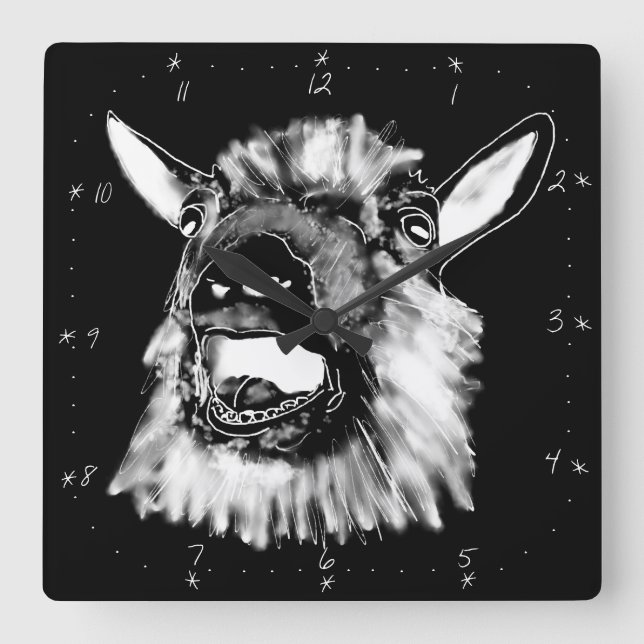 Funny Screaming Goat Drawing Scary Animal Art Square Wall Clock (Front)