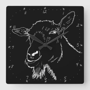 Funny Screaming Goat Monochrome Quirky Animal Art Square Wall Clock