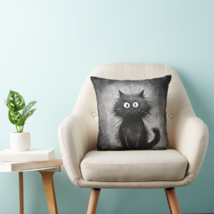 Funny Scruffy Black Cat Cushion
